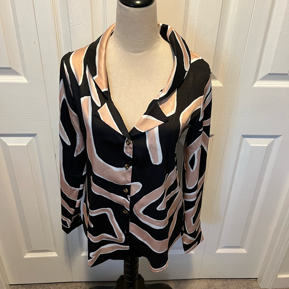 Never Fully Dressed Black and Blush Abstract Button-Down Shirt